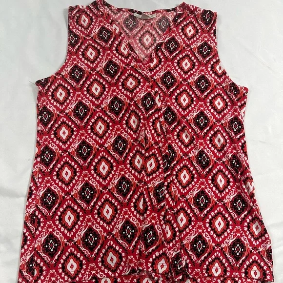Dana Buchman Red and Black Geometric Sleeveless Blouse - Picture 1 of 6
